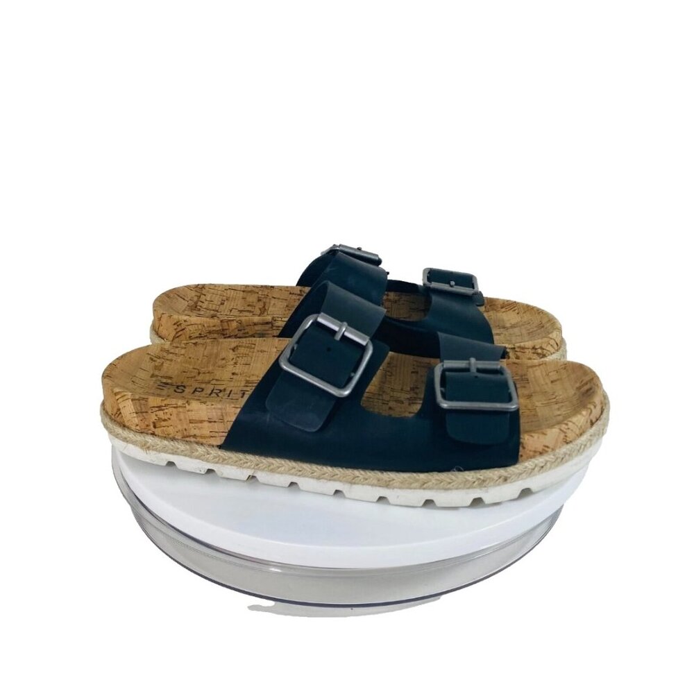 Esprit Sandals Womens 9.5M Black Cork Jute Double Buckle Strap‎ Resort Comfort